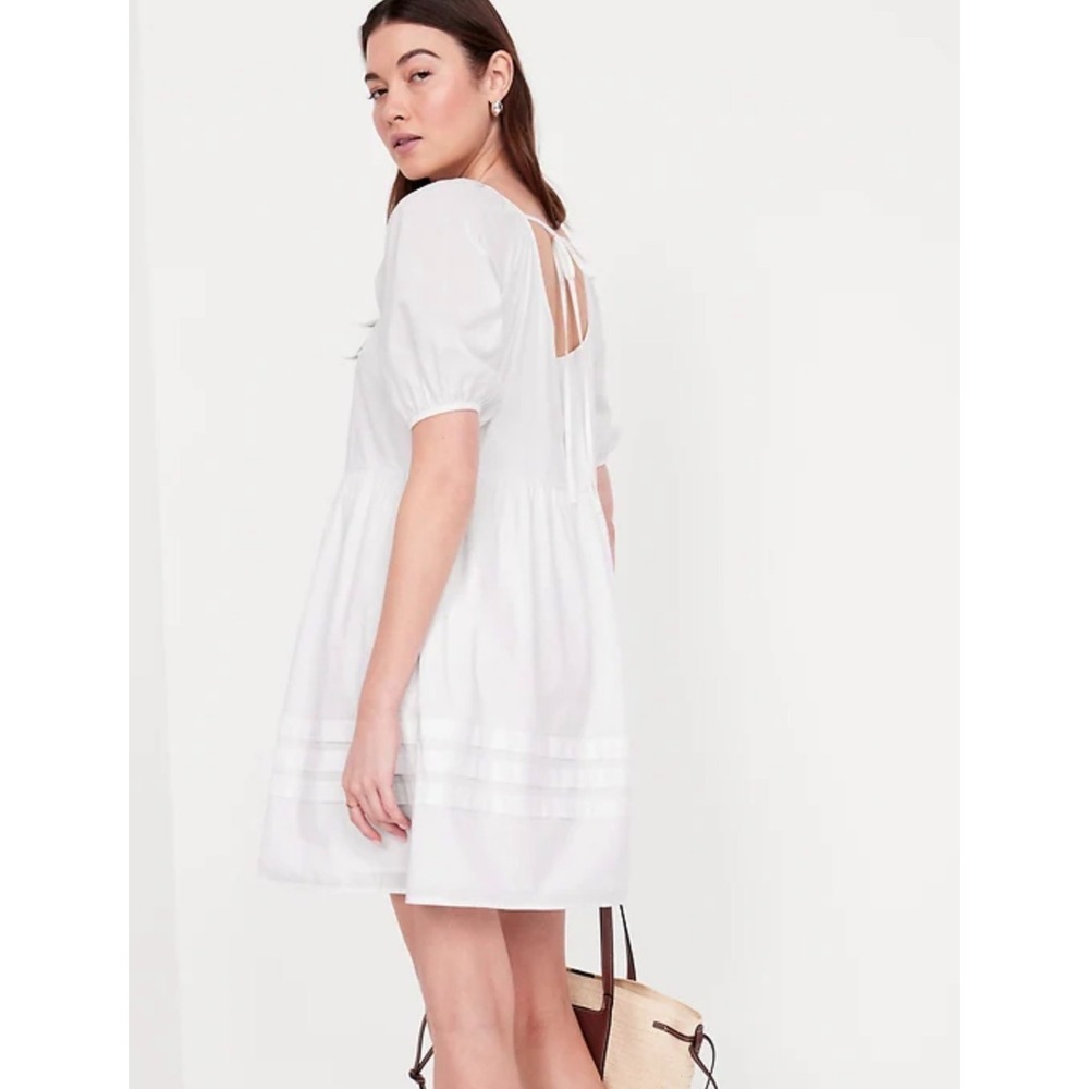 NWT Old Navy Pleated Mini Swing Dress White Lili Beach‎ Minimalist Bridal Sz M